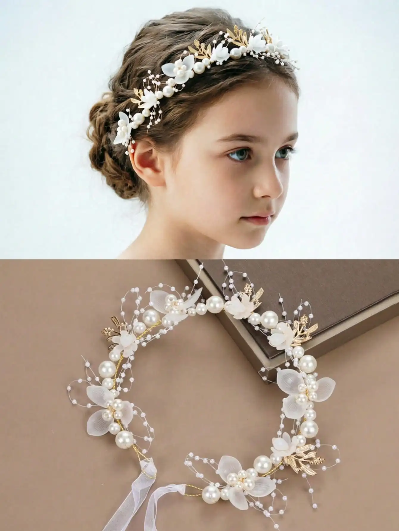 Girls Floral Crown Headband, Princess Halo Flower Hairband For Birthday Party, Stage Performance, Hosting, Fairy-Core, Pink