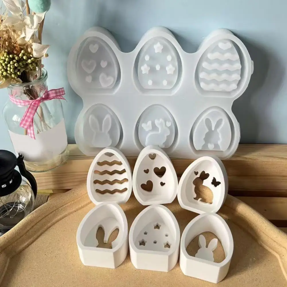Easter Silicone Mold Easter Bunny Silicone Mold Set 6-cavity for Resin Crafts Candle Making Diy Holiday Decor Flexible Easy
