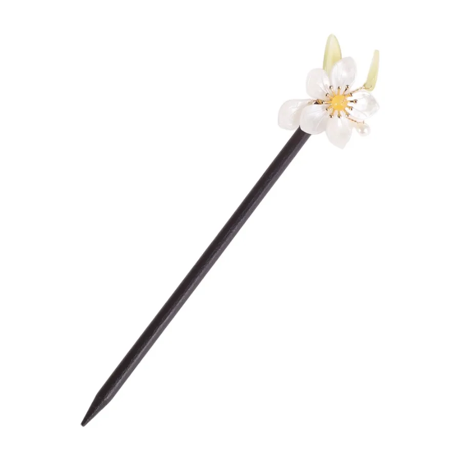 Hair Stick Pin for Women 1 Pc Black White [Flower Leaves]