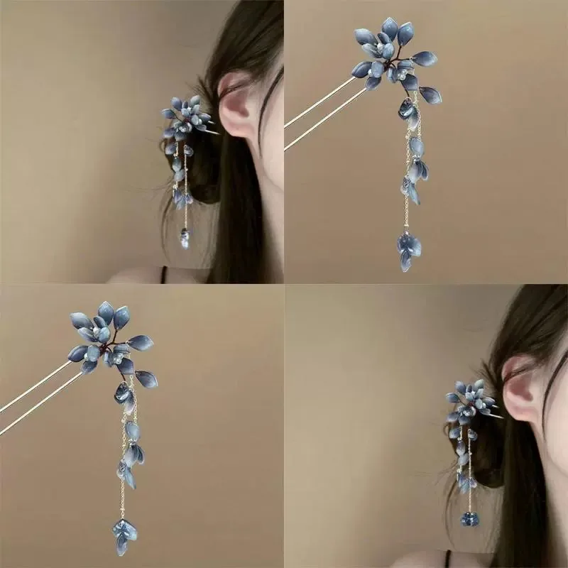 Exquisite new Chinese style U-shaped hairpin, retro tassel hairpin, fashionable girl style hair accessory, fixed headband