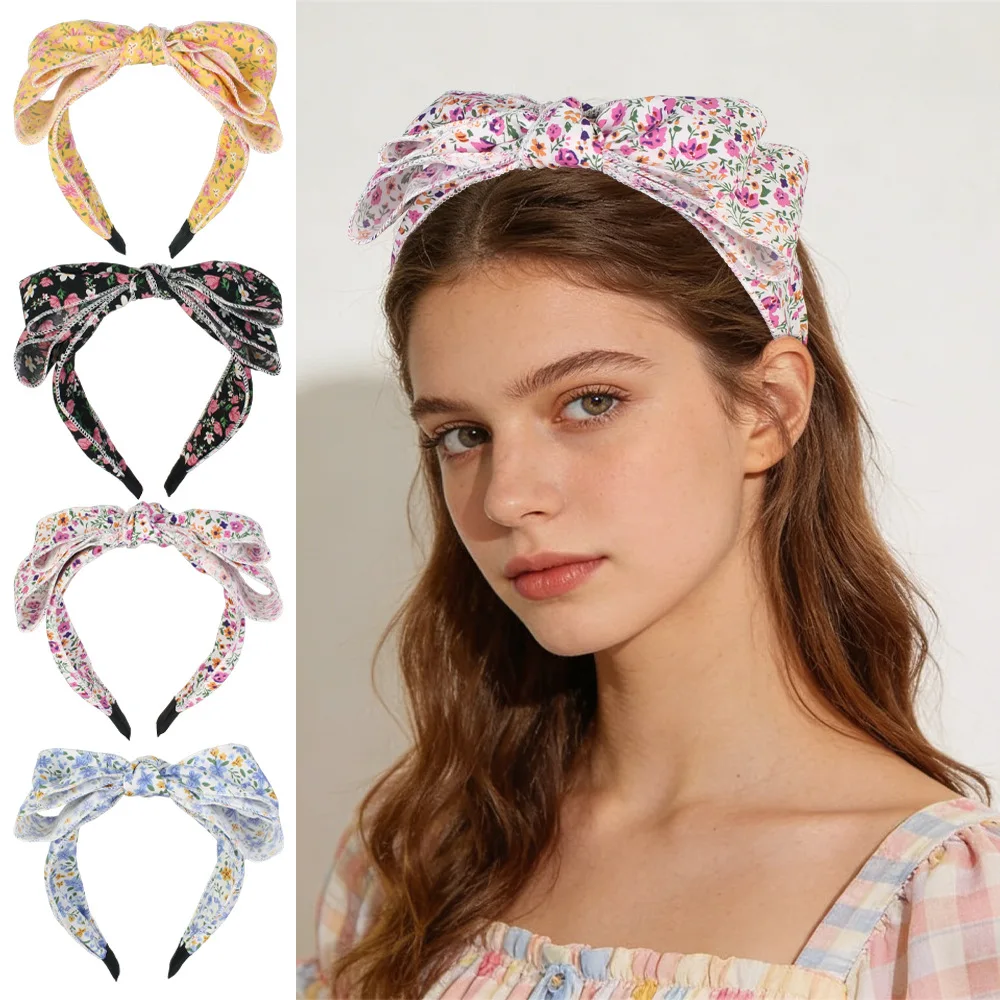 Y2K French Cottage Floral Print Cross Twisted Fabric Headbands for Women Fresh Sweet Outfit Matching Hair Hoop Beach Vacation Street Garden Fashion Hair Accessories