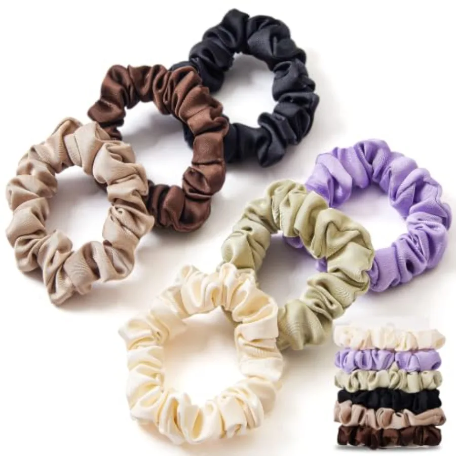 Satin Scrunchies for Women, Silk-Touch Hair Ties, Soft No-Damage Scrunchies, Morandi Earth Tones, 6-Pack