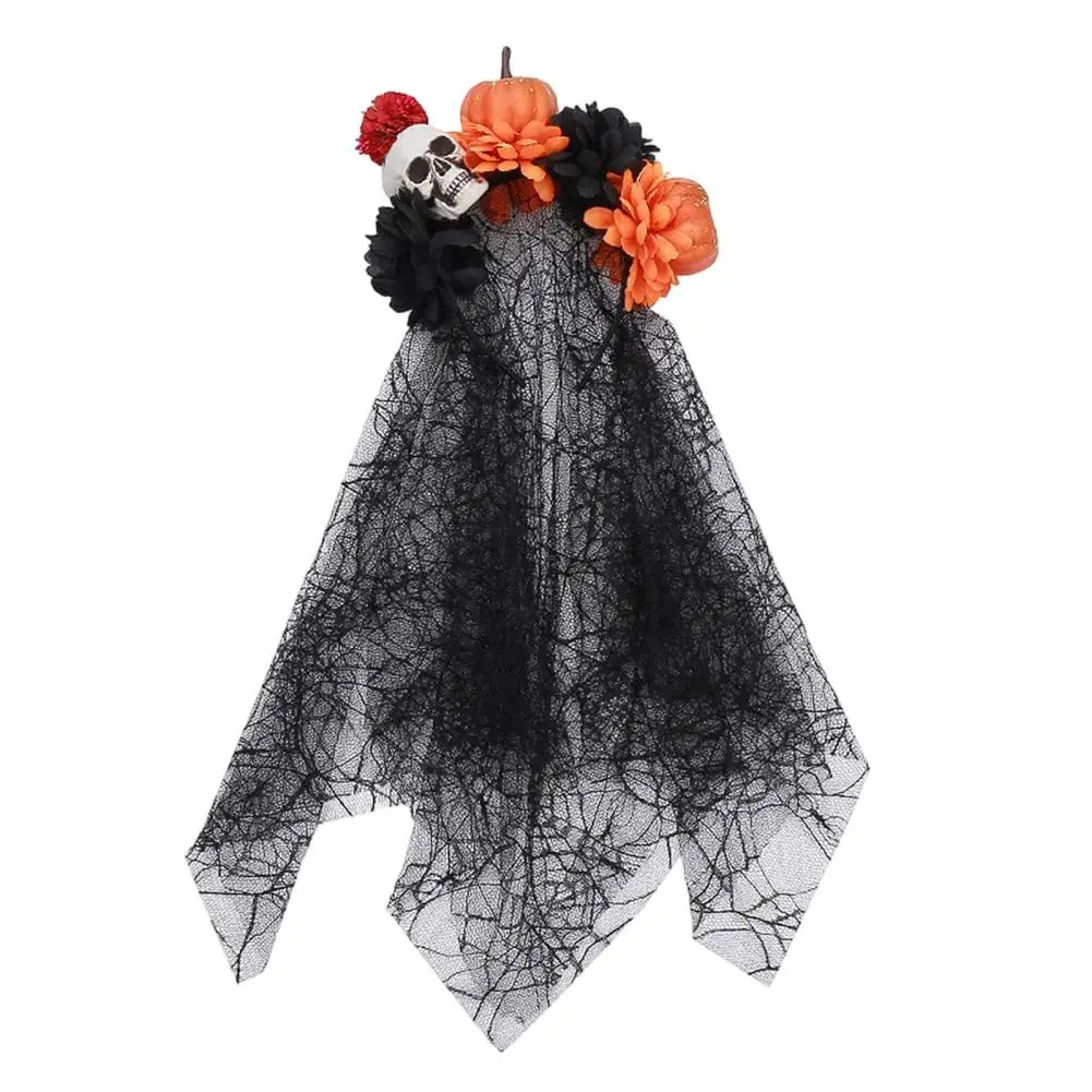Halloween Costume Headband,Stable Hair Hoop with Flowers And Spiderweb Black Gauze Gothic Halloween Party Wear