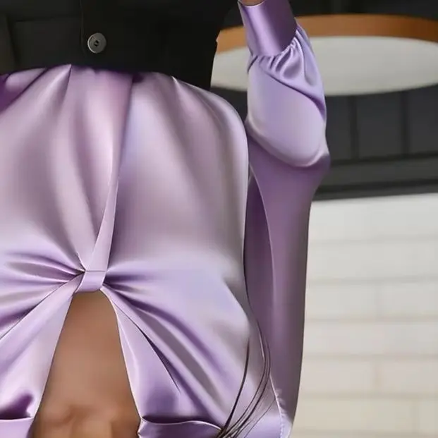 Autumn fashion temperament solid color satin pleated long sleeve shirt female