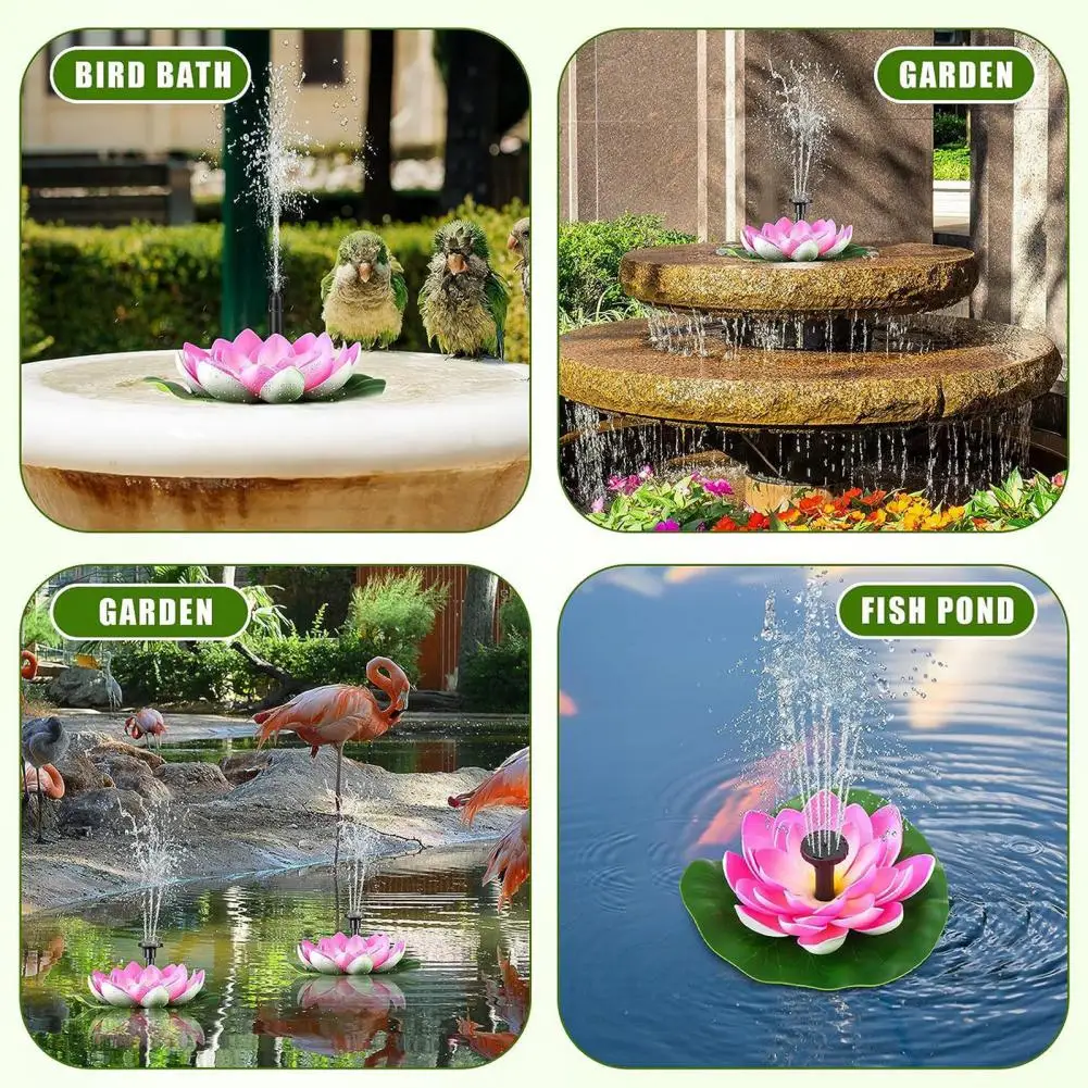 Solar Fountain Pump Lotus Solar Water Fountain with Spray Nozzles Floating Water Lily Bird Bath Outdoor Garden Pond Pool Pump