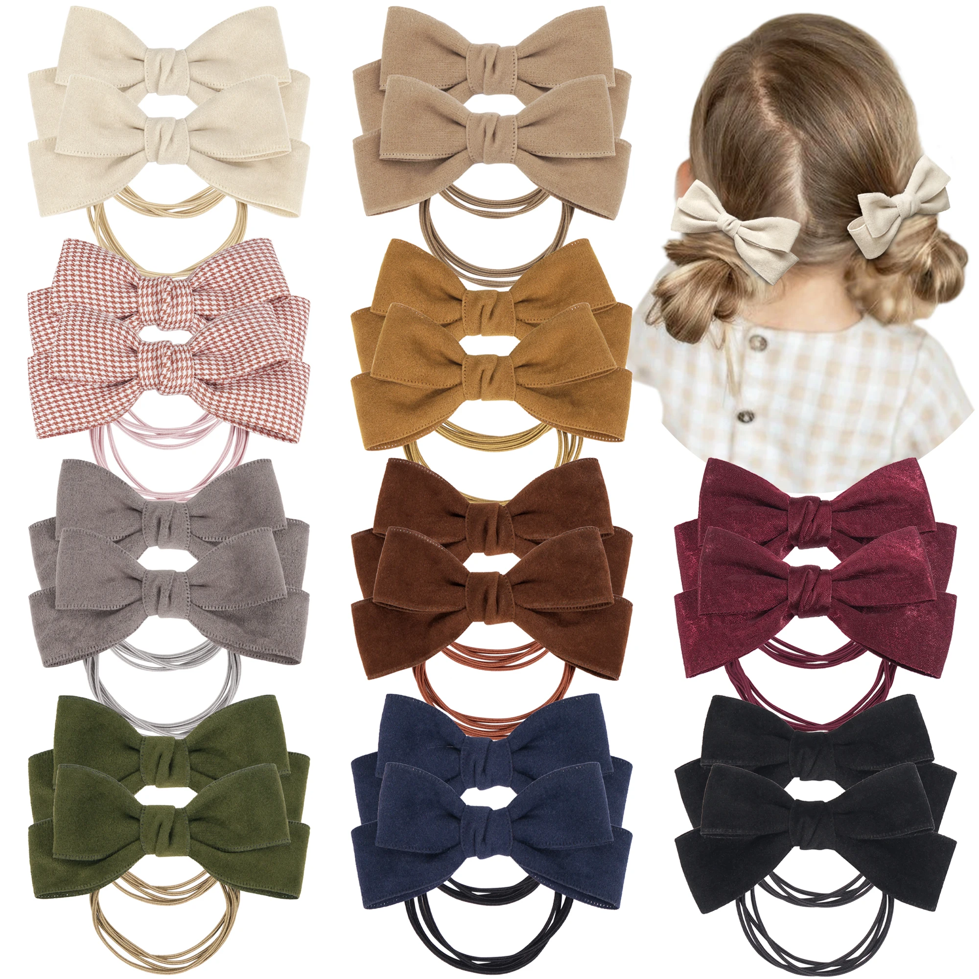 10/20Pcs/set New Fashion Autumn Winter 4Inch Bow Flocking Hair Ring Elastic Hair Bands for Women Girls Hair Accessories Headwear