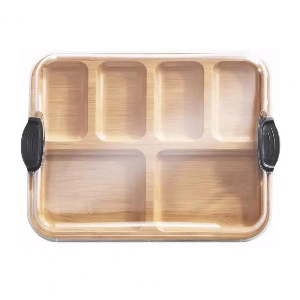 Cheese Platter Gift Set Removable Cover Snack Tray Bamboo Serving Tray with Lid 6-compartment Party Platter for Family