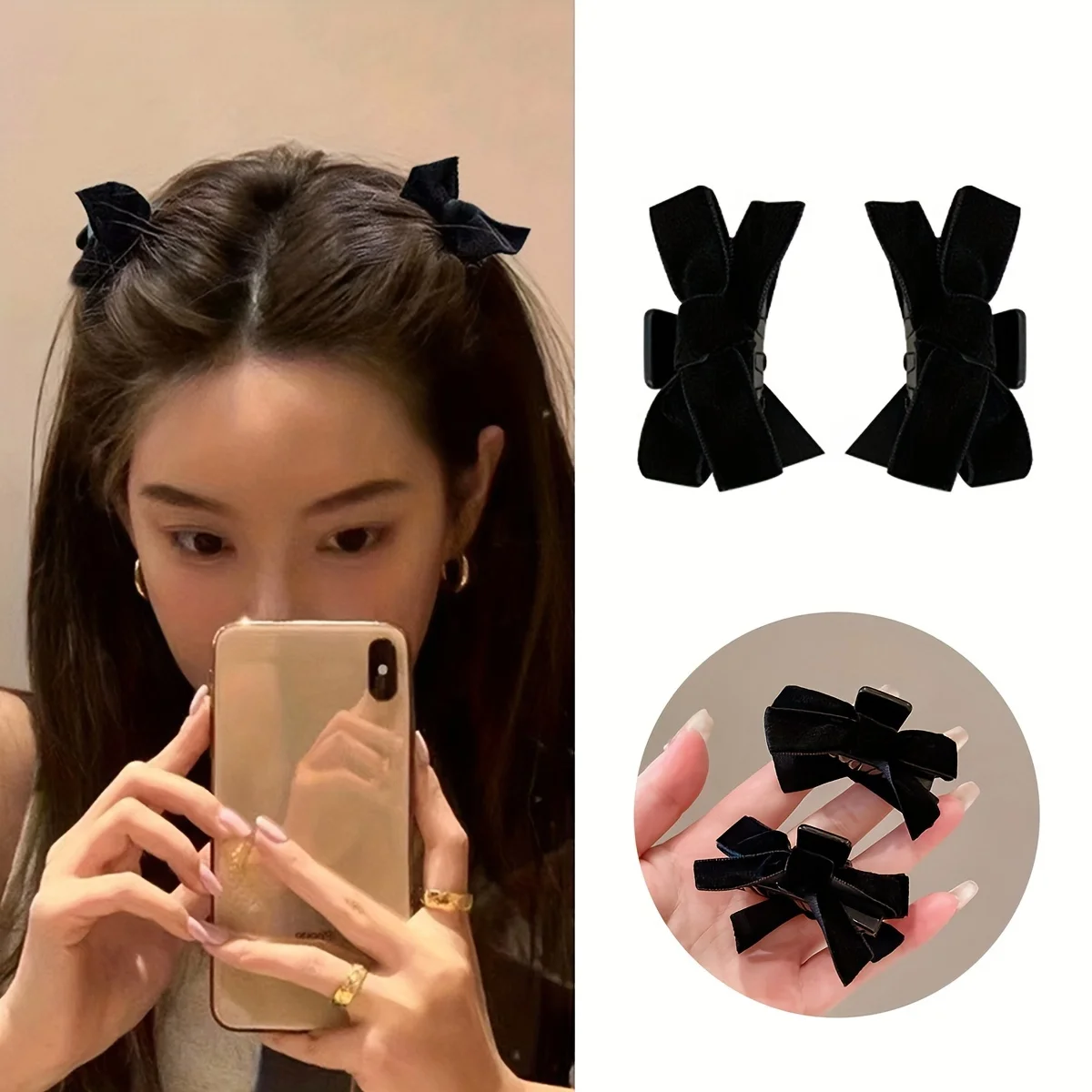 2 Pcs Star Same Style Black Velvet Bow Hair Clips Cute Bangs Hair Claw Clips For Women Fashion Hair Accessories Stylish Hair Grabbers Sweet Side Clips Perfect For Daily Wear And Party Looks girl hair 