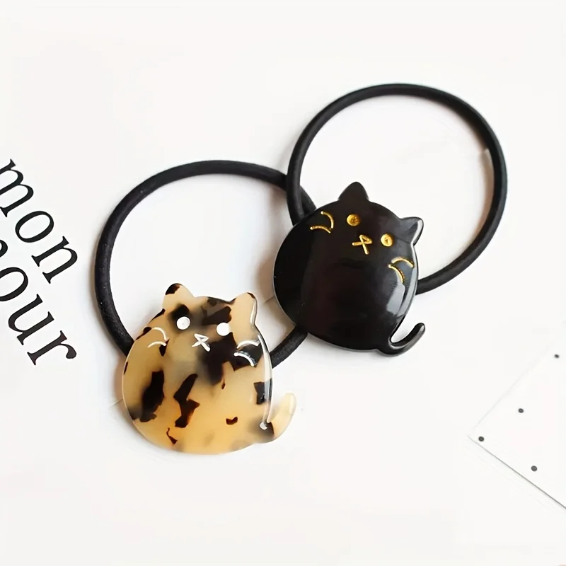 Pack of 2 Cat Hair Rings Set - Acetate Elastic Ponytail Hair Rope. Ideal for hair reeling, daily styling and themed activities. Designed with a cat theme; comfortable to wear, suitable for both men an