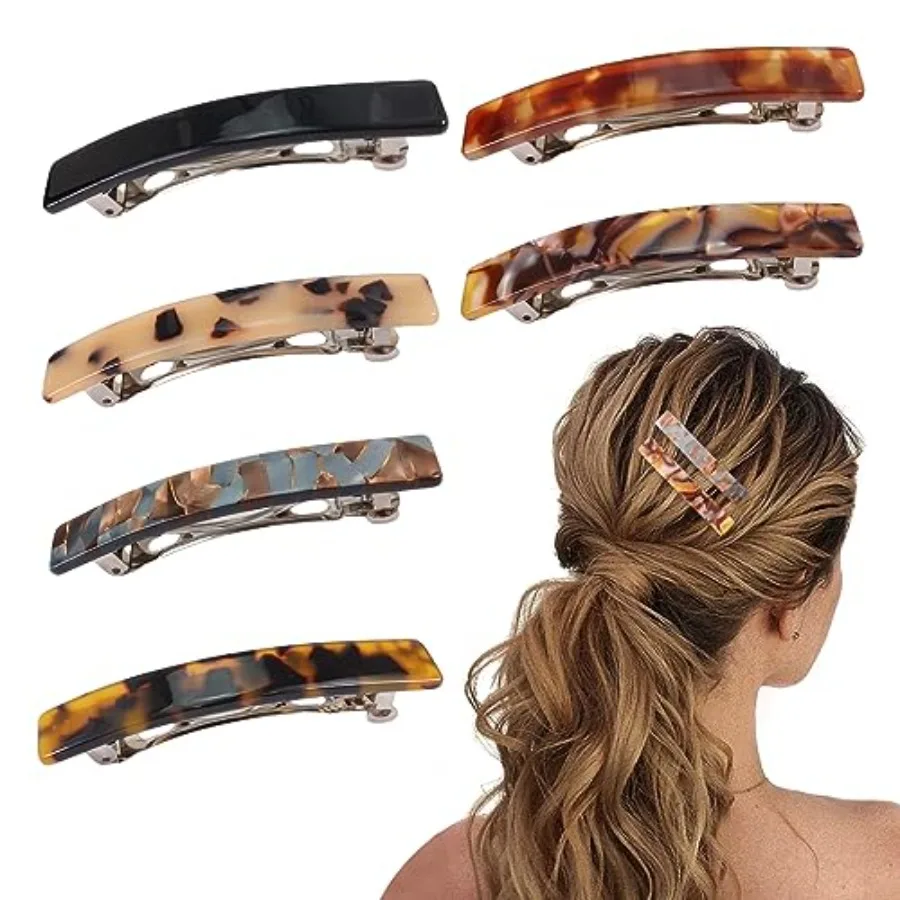 6PCS Hair Barrettes for Women Shell Hair Clip Hair Accessories Barrettes for Thick Thin Long Short Hair Blue brown + Brilliant