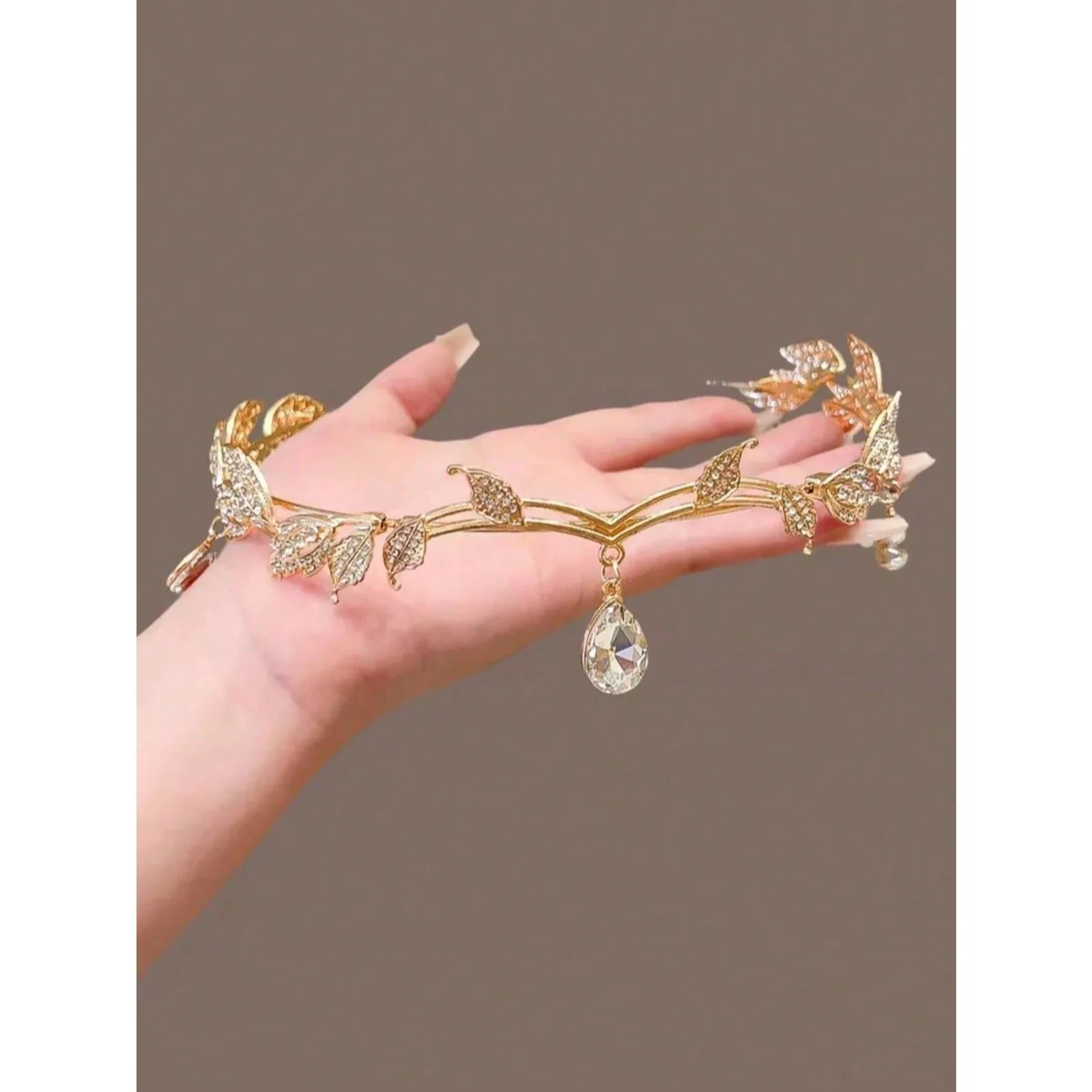 Crystal Leaves Crown Headband Full Of Diamonds, Vintage Fairy Princess Jewelry, Suitable For Bridal Wedding- Tiara Headbands, Princess Crowns, Prom Hair Jewelry, Birthday Girl Headbands, Wedding Hair 