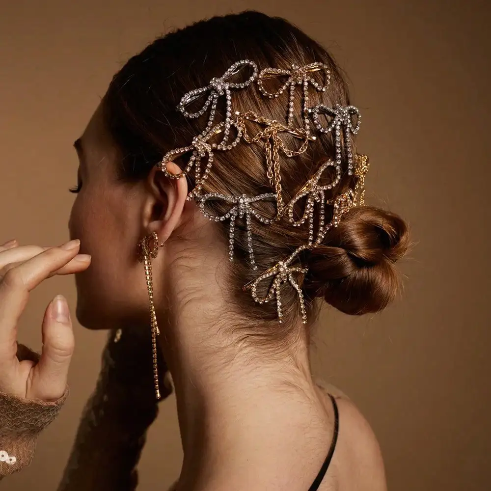 Shiny Bow Inlaid  Hairpin, Delicate And Small, Suitable For Women's Daily Wear Or Gift Giving