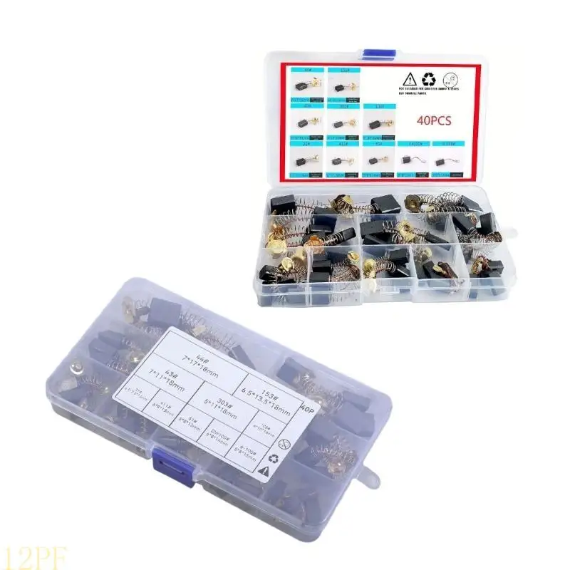 12PF 40Pcs Carbon Motor Brush Set (10 Sizes) Electric Motor Brushes Power Tool