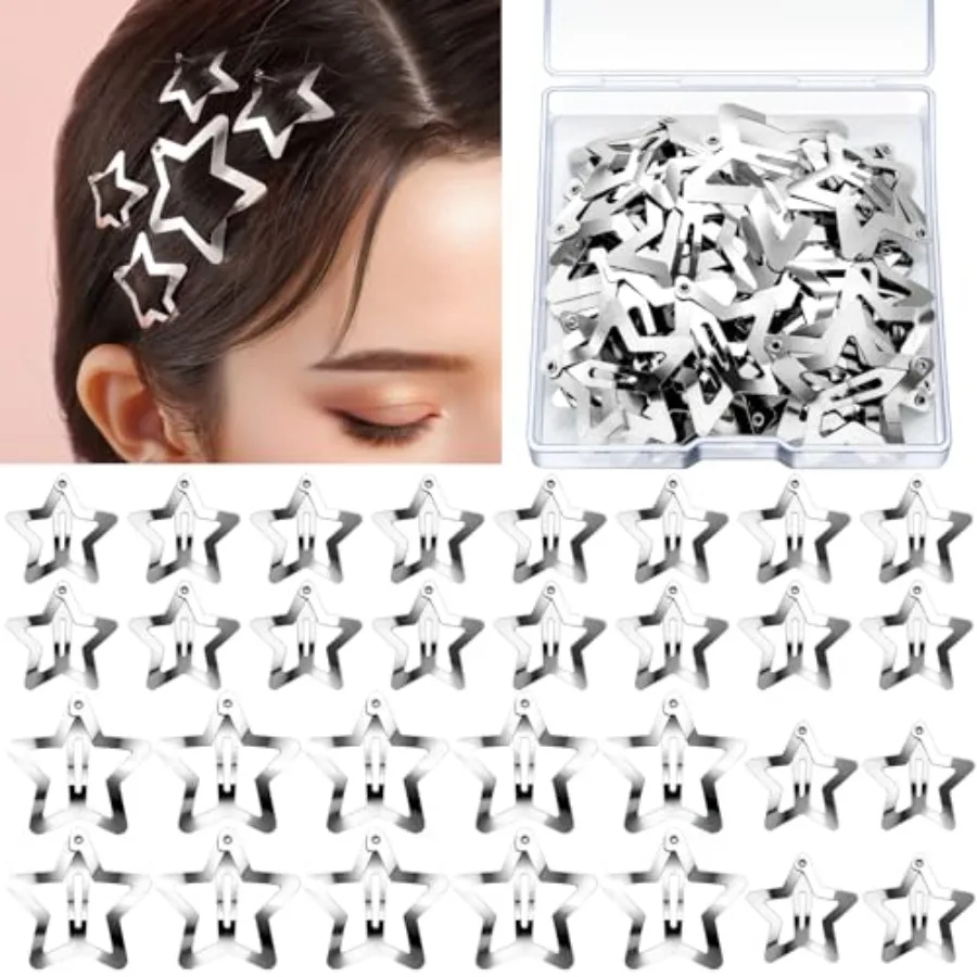 Star Hair Clips and Barrettes Set - 20 pcs 1.22" Y2K Hair Accessories, 10 pcs 1.61" Clips for Girls Women, Rave Accessories, No