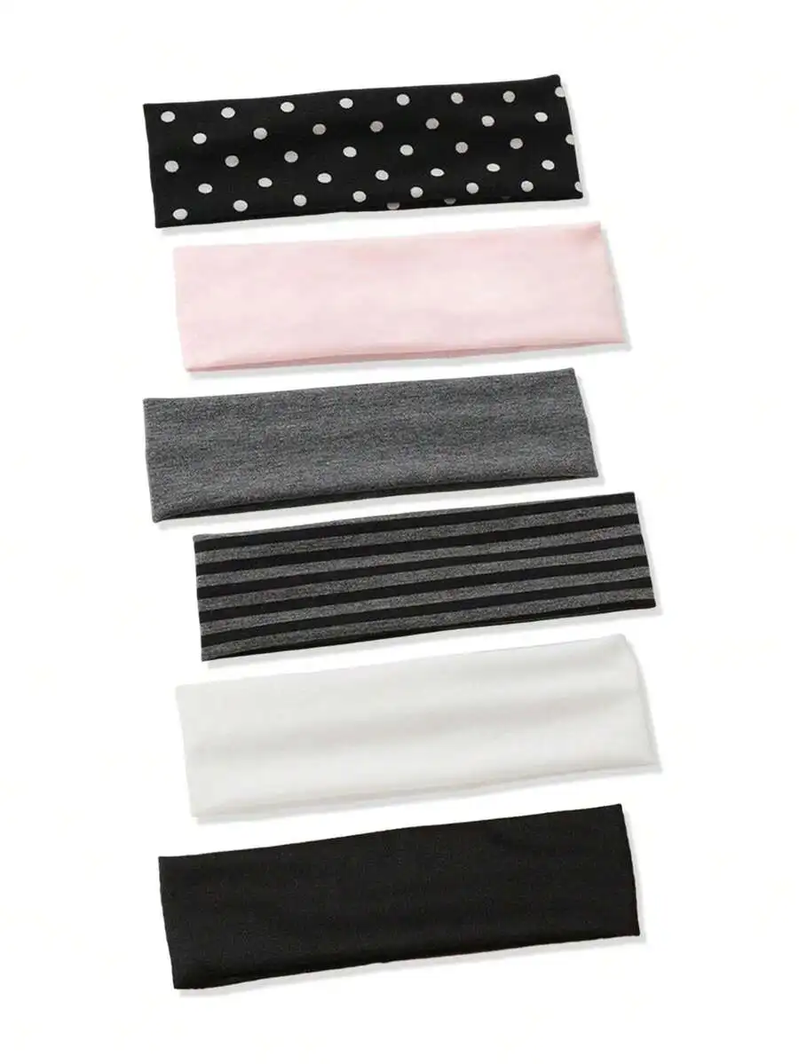 6Pcs Womens Solid And Patterned Athletic Headbands Soft Elastic Sweatbands For Gym Yoga Workout