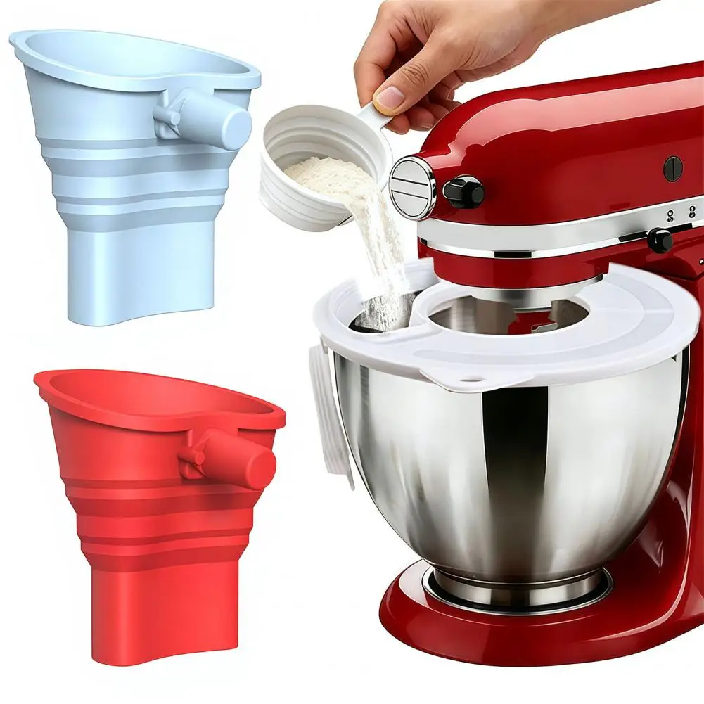 Stand Mixer Splash Guard Silicone Flour Funnel Mixer Bowl Cover Collapsible Pouring Shield Attachment 3-in-1 Kitchen Aid for Dry