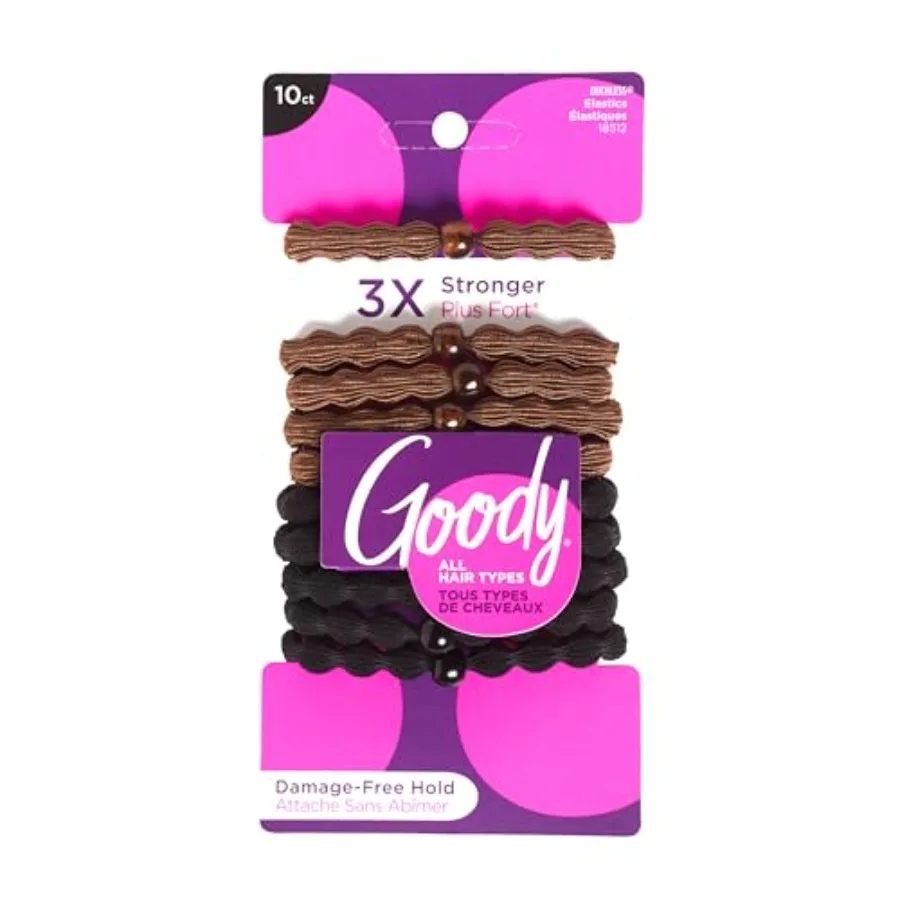 Ouchless Forever Hair Elastics, 10 Ct, Brown and, 6MM, Damage-Free, 3X Stronger Ties, Retainable Shape, 16 Strand Inner Core, S