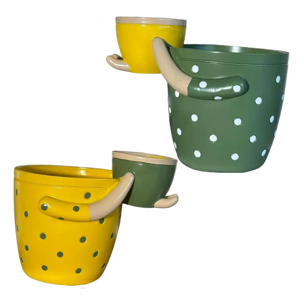 Resin Parent-child Flowerpot With Drainage Holes Floral Arrangement Plants Vase Polka Dot Decorative Flower Pot