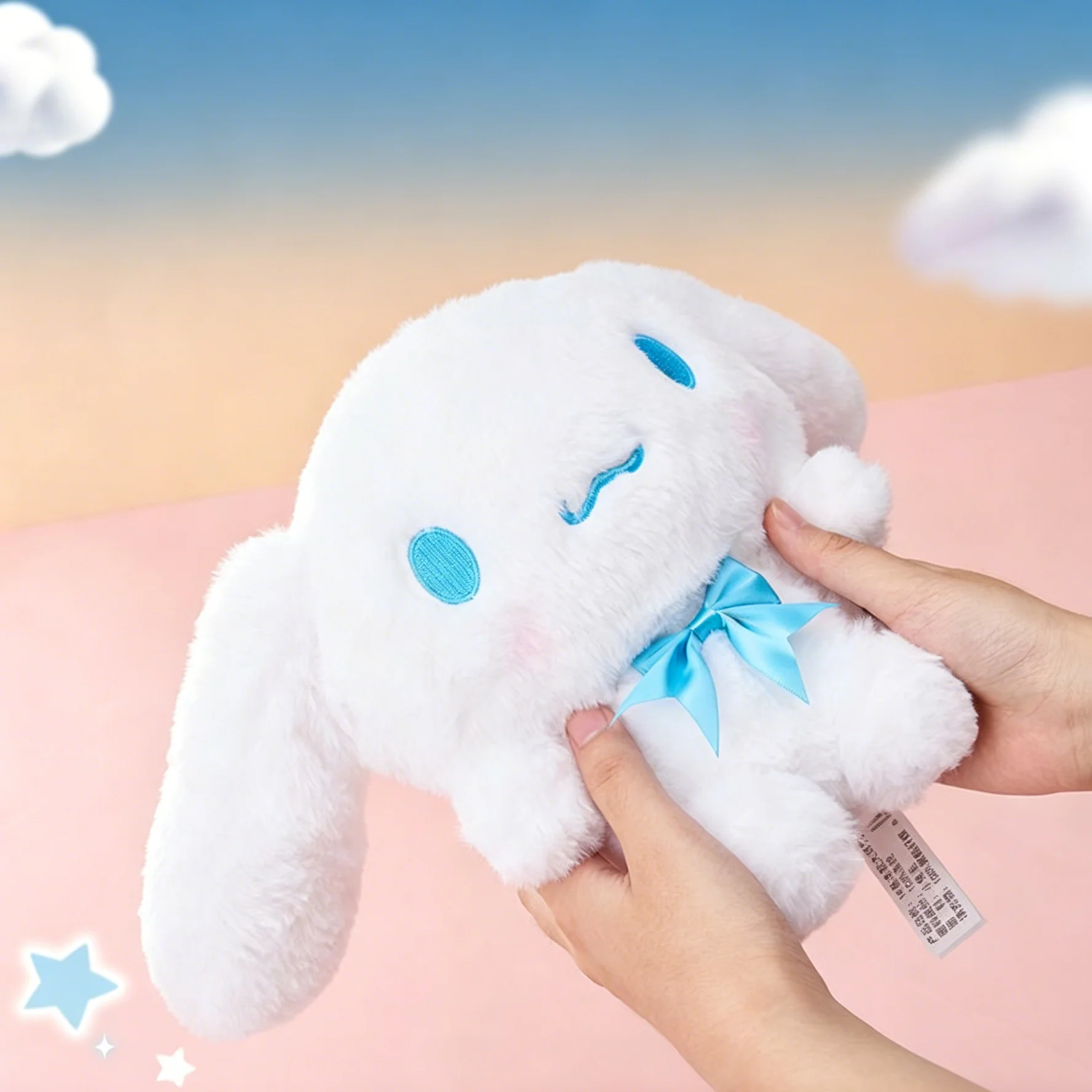 Cinnamoroll 21Cm Plush Soft Fluffy Doll Sky Blue Bow Cartoon Long Ears White Stuffed Toy Desktop Ornament Decor Holiday Gift
