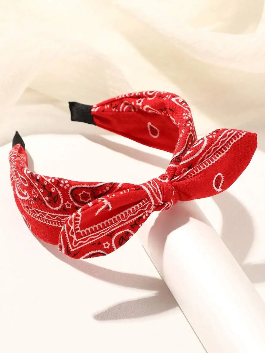 Womens Vintage Bohemian Paisley Pattern Fabric Headband With Bow Knot Casual Hair Accessory