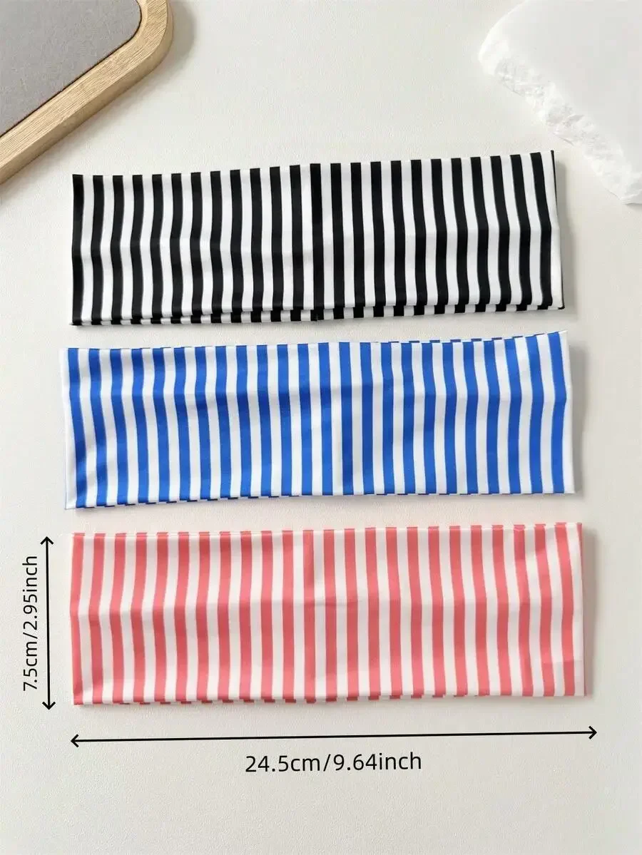 3pcs Unisex Striped Elastic Sports Headbands For Yoga Running Fitness Sweat Absorbing Hair Accessories