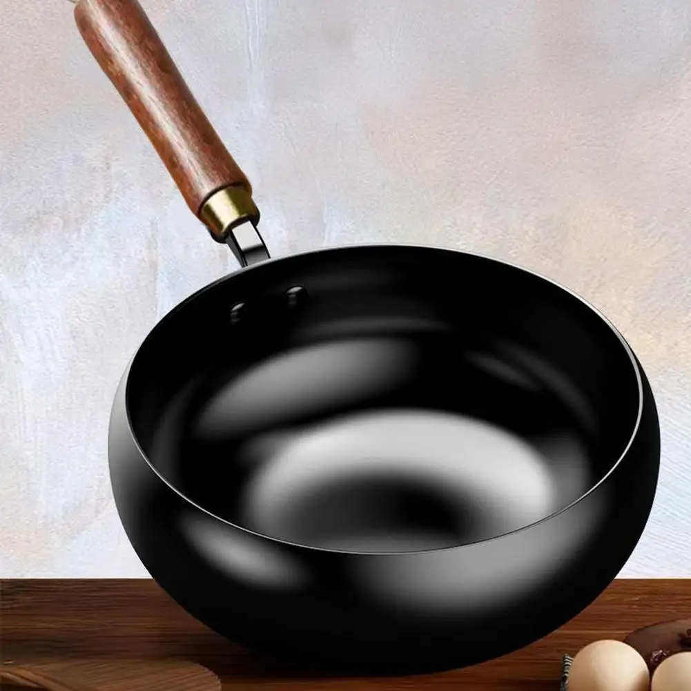 Multi-functional Iron Pot Durable Forged Iron Wok with Nonstick Coating Wooden Lid for Even Heating on Gas Stove or for Easy