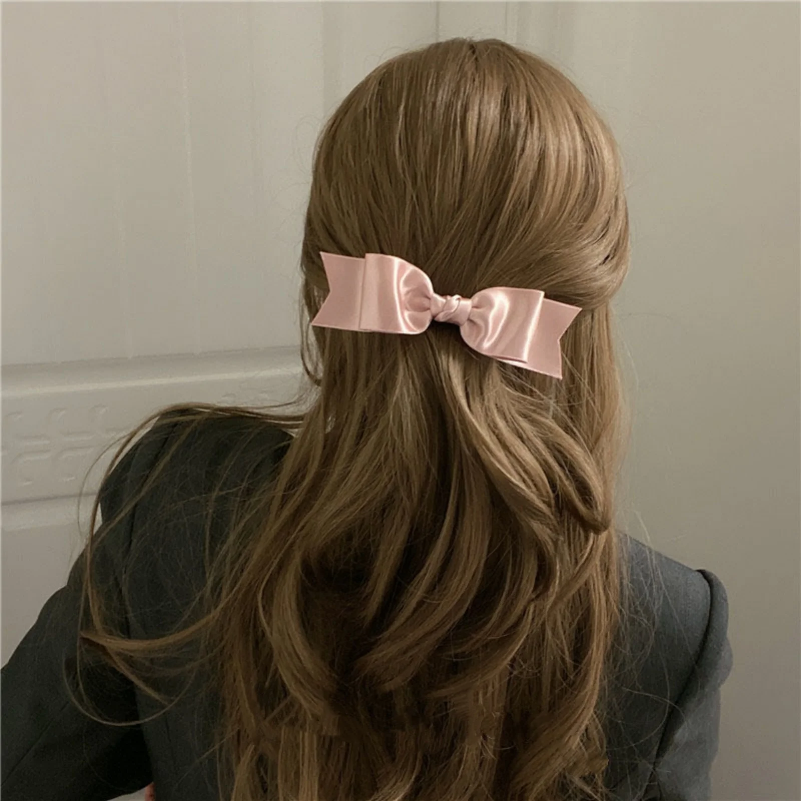 1pc Satin Barrette, Simple & Elegant French Style Bow Hair Clip for Half-Up Hairstyles, Side Clip, Top Clip, Hair Accessory
