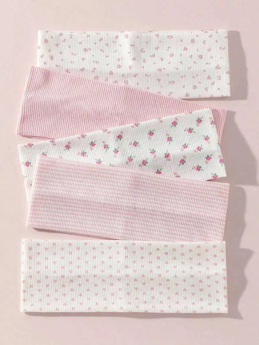 6-Pack Women Soft Elastic Headbands Floral Heart Plaid Striped Patterns Non-Slip Hair Accessories