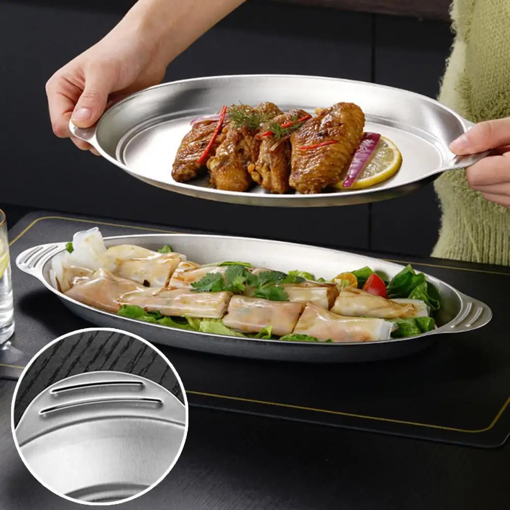 Stainless Steel Baking Dish Stainless Steel Roasting Pan with Handles Oval Grilled Fish Barbecue Grill Pan Deepened Rust-proof