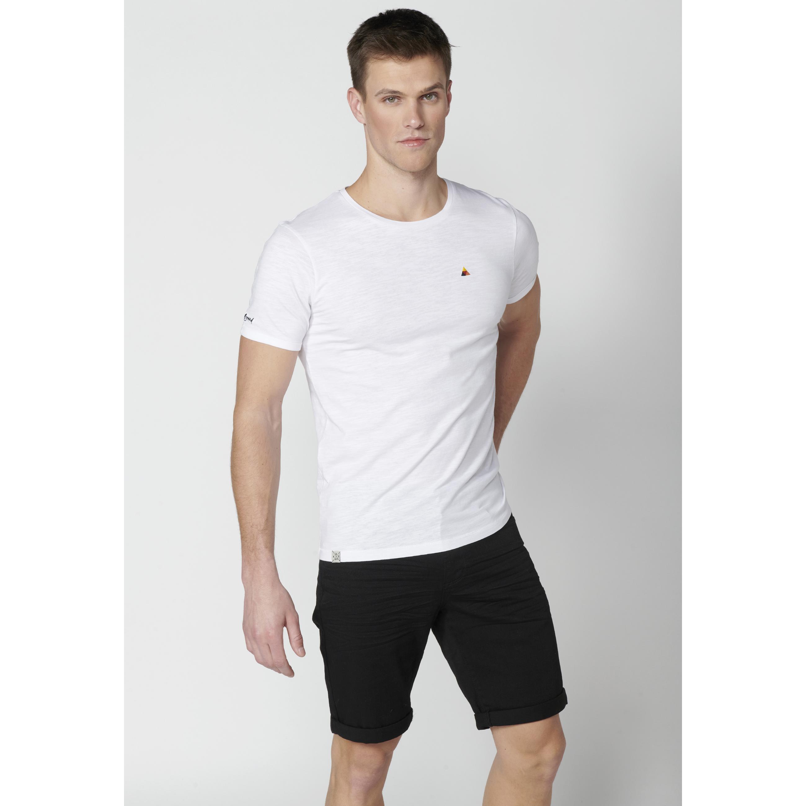 Koroshi - Camiseta hombre manga corta cuello redondo 100% algodón con logotipo bordado en el pecho, ideal para verano y uso diario