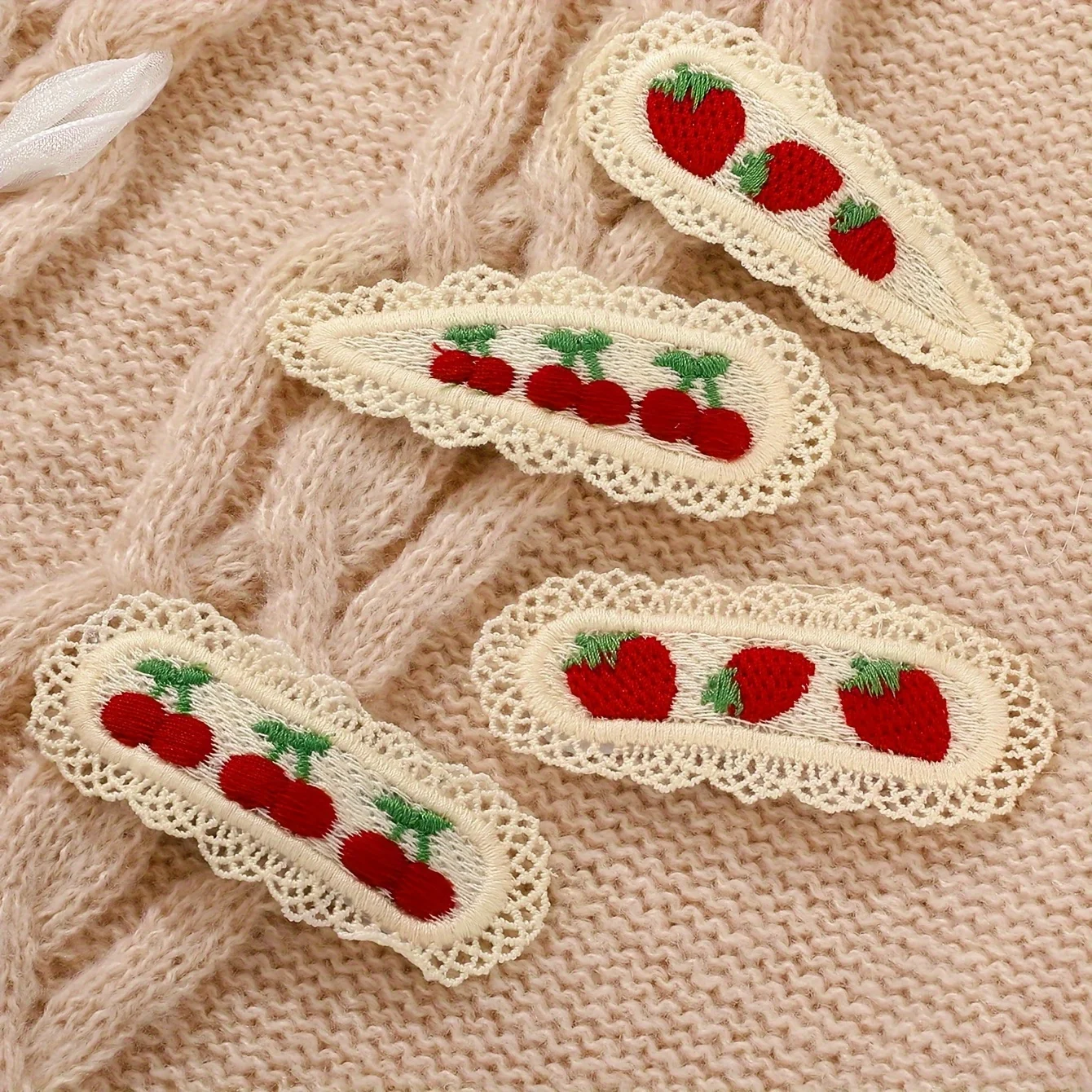 2pcs Cute Hairpins, Colorful Knitted Cherry and Strawberry Hairpins, Lace Floral Oval Hair Accessories, Cartoon Style Accessorie Заколки Для Девочек Заколка Для Волос Заколки