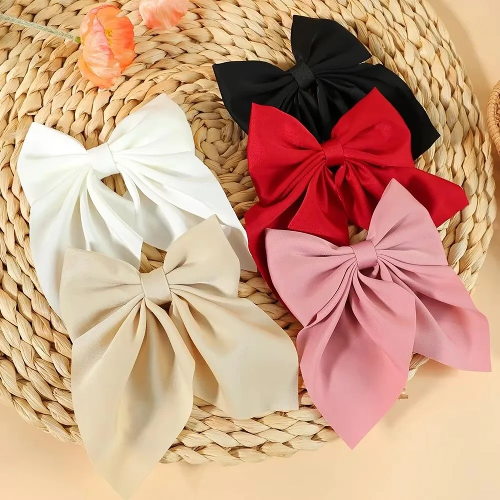 Bow Hair Clip Elegant Minimalist Multi Solid Satin Ribbon 5Pcs Daily Daily Girls Kids All Season