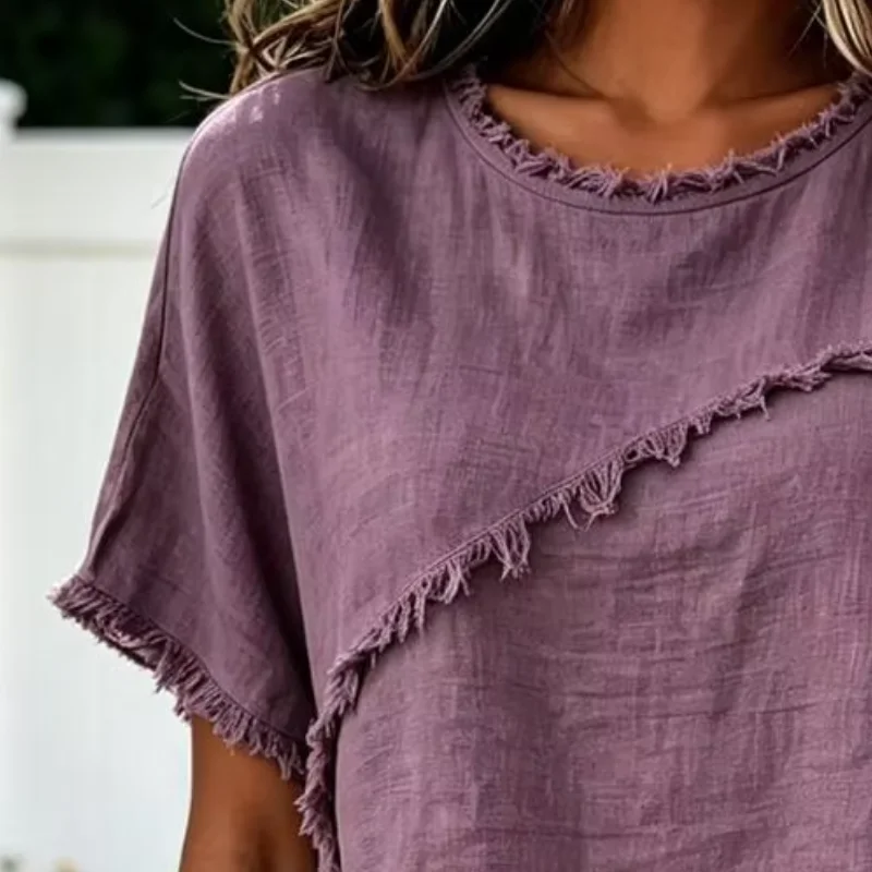Women Breathable Tops Crew Neck Short Sleeve Pure Color Loose Fit Summer Tee Tops, Soft Touch Casual Summer Tees