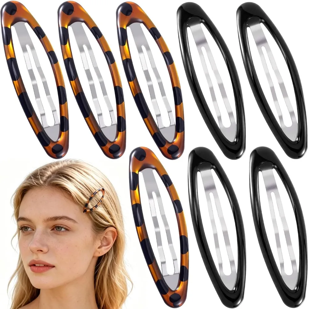 8 Pcs Oval Large Hair Barrettes for Women Small Snap Hair Clips Flat Non Slip Large Hair Clips Black and Tortoise