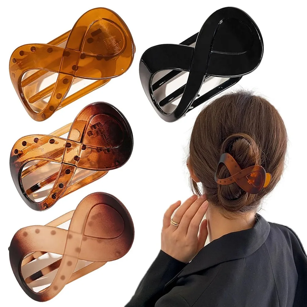 Curved Claw Barrettes Set - 4 x 3.35 Inch Alligator Clips, Non-Slip Grip, Strong Hold for Volume Styling