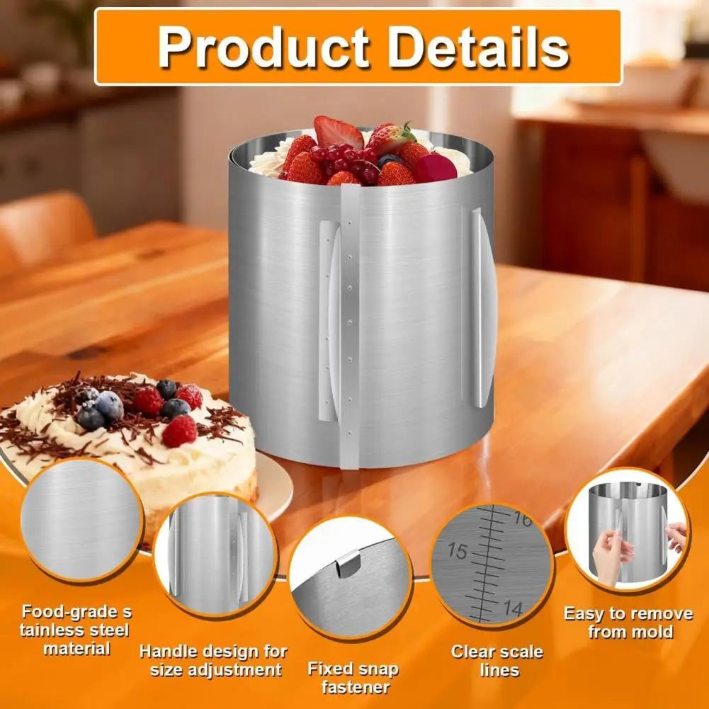 Kitchen Baking Accessories Adjustable Stainless Steel Cake Ring Mold Round Mousse Baking Ring with Markings Dishwasher Safe