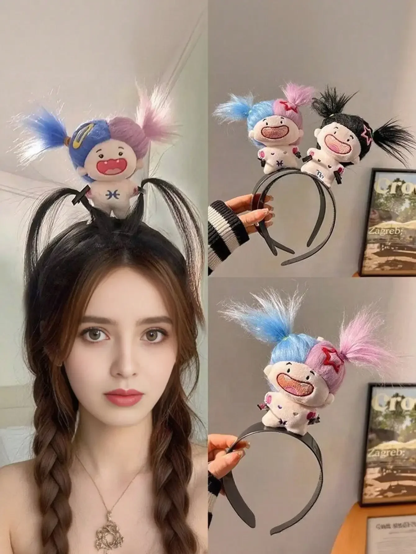 1pc Crazy Doll Headband, A Fun And Cute Cartoon Doll Hair Accessory, Adorable And Eye-Catching Hair Decoration For Girls, Hair Accessory, Hair Band, Headband, Women Headband, Home Beauty Women Accesso