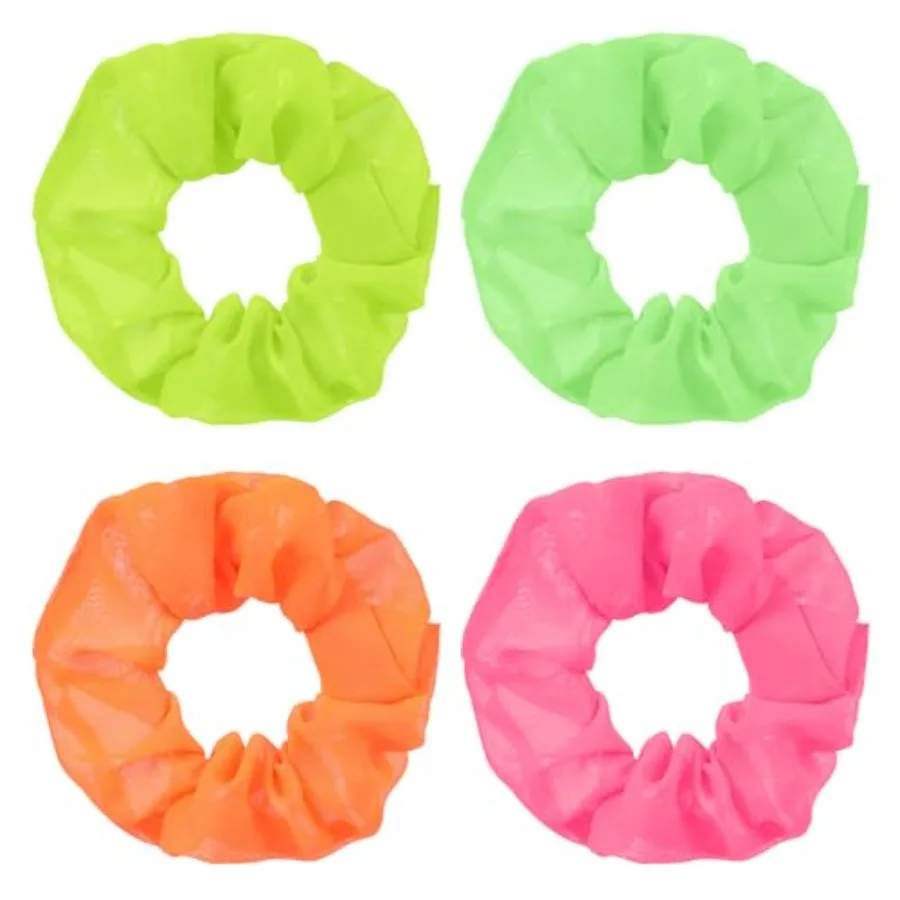 4pcs Neon Scrunchies for hair 80s, Elastic Hair Bands and Ponytail Holders for Party Outfits and Workout Costumes, Neon Hair Ac