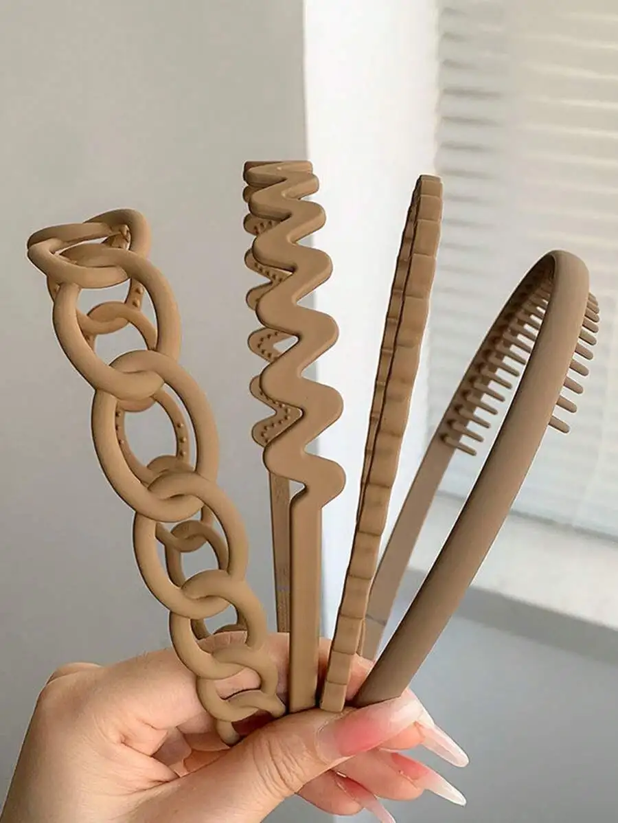 9pcs Plastic Headbands With Chain Wave Ridge Comb Design Non-Slip Hair Accessories For Women