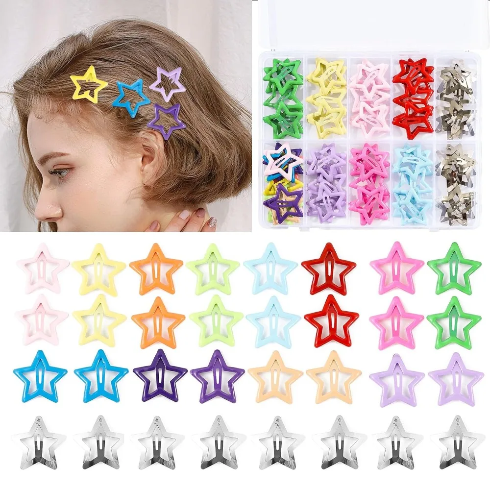 55 Pcs Star Hair Clips Set Cute Colorful Metal Snap Barrettes for Women Girls Daily Use and Party Hair Accessories