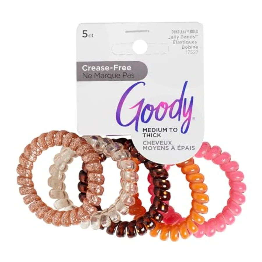 Dentless Spiral Hair Ties, Hair Coils - 5 Ct, Warm Tones, Phone Cord Hair Ties, Secure Hold Jelly Bands for All Occasions, Hair