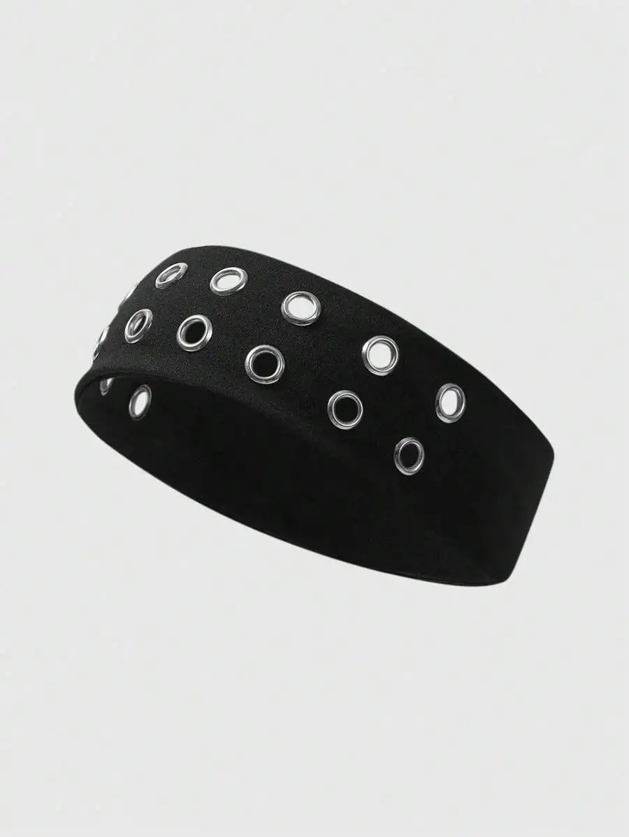 Grunge Punk Black Hollow Headband Dark Minimalist Hair Accessory Versatile Daily Decorative Turban Sweatband
