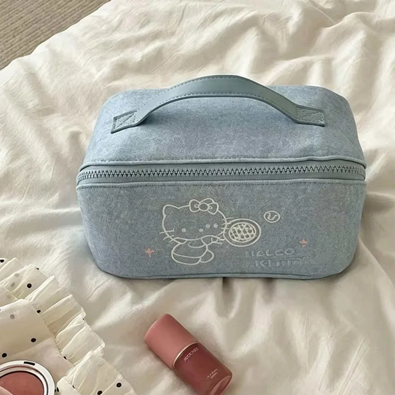 New Sanrio Kawaii Hello Kitty High Beauty Makeup and Toilet Bag Japanese Cartoon Cowboy Embroidered Large Capacity Storage Bag