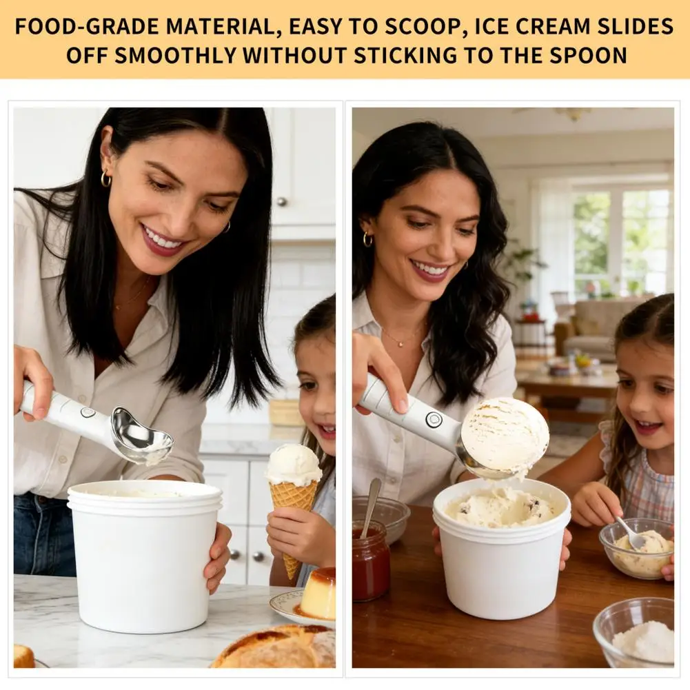Ice Cream Scoop Stainless Steel Heating, Electric Heated Ice Cream Spoon, Self-Melting Ice Cream Ball Scooper Gelato Yogurt