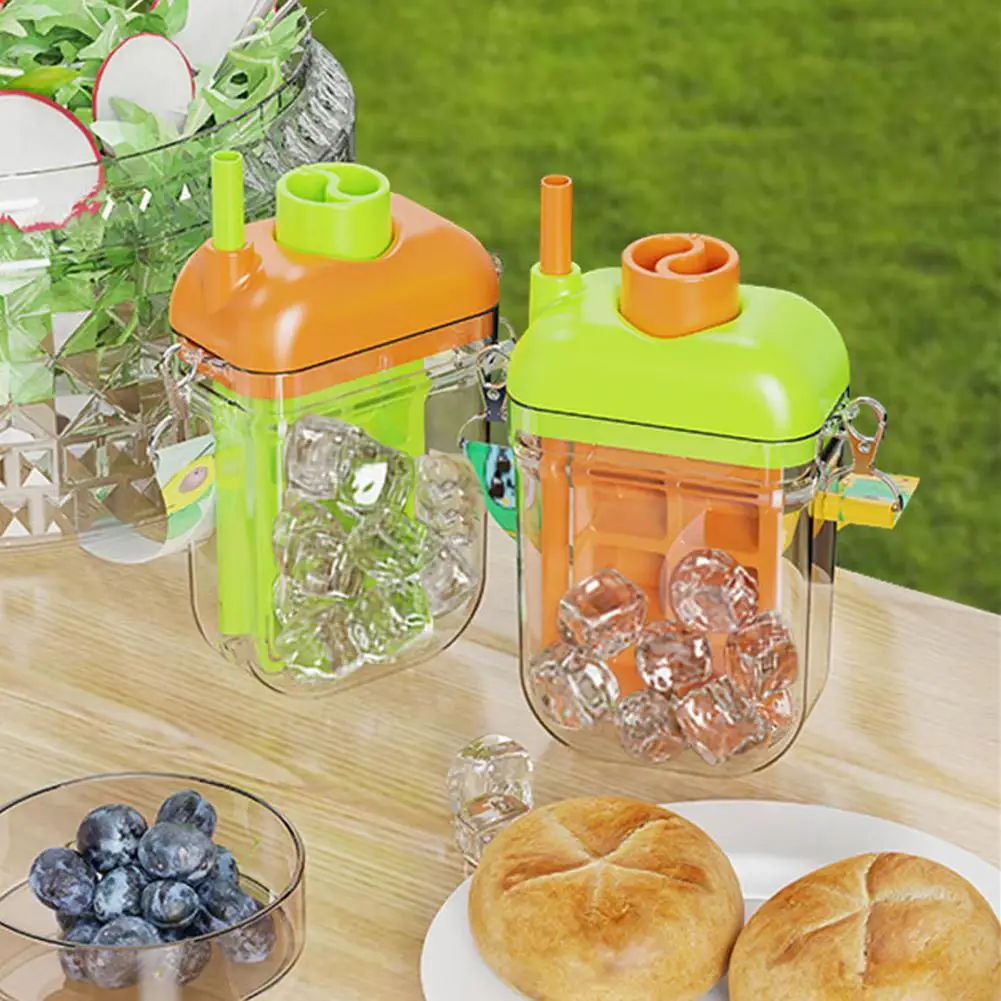 2-in-1 Ice Cube Maker & Water Bottle with Straw Press-Release Silicone Mold for Freezer Leak-Proof Cup for Gym Travel