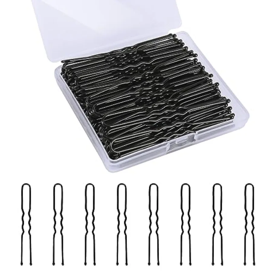 U Shaped Hair Pins, 100PCS 2.4inch Bun Hair Pins for Women Girls Hairdressing Salon with Storage Box, for All Hair Types
