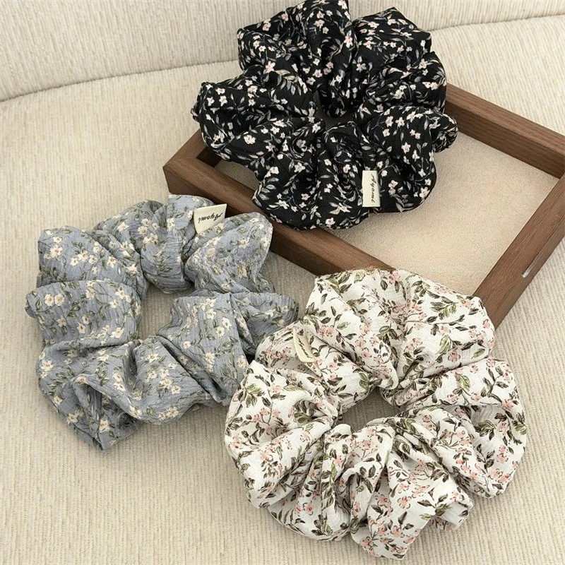 Vintage Floral Floral Scrunchies Fabric Hair Ties Elegant Flower  Hair Accessories Wrinkled Cloth Ponytail Holder  Hair Bands