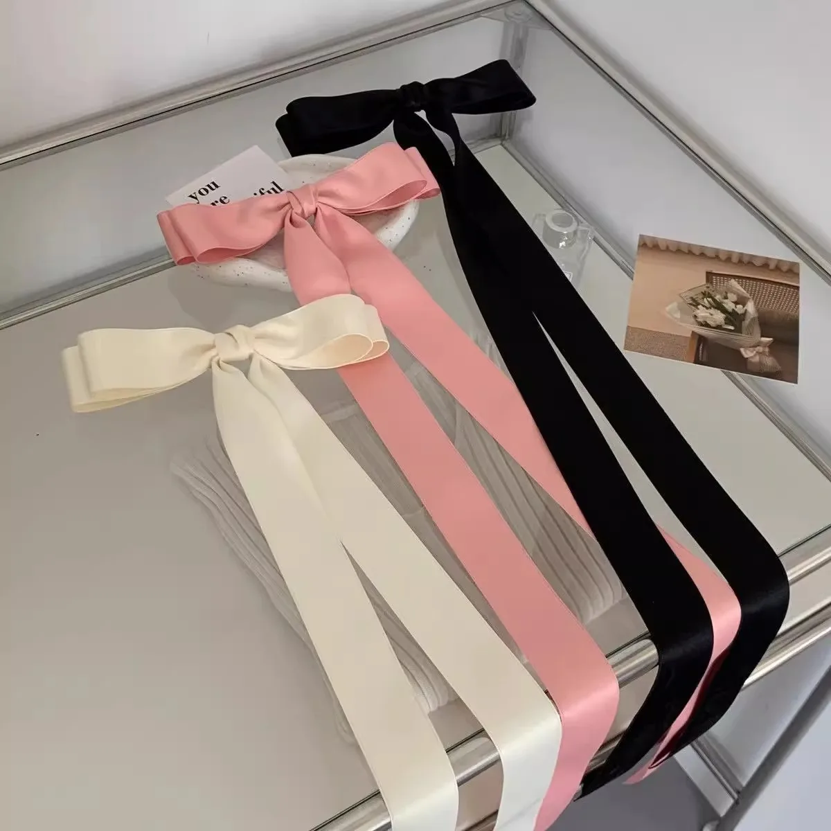 Women's Fashion Hair Clip Extra Long Bow Ribbon Hair Clip French Girly Pink Hair Clip Accessories Sweet Style Kawaii Hair Band