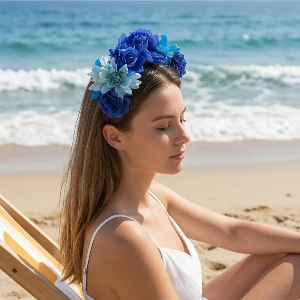 Vacation Hairband 3d Floral Hair Hoop Headband Simulated Rose Party Accessory Halloween Dance Vacation Gift for Women Girls