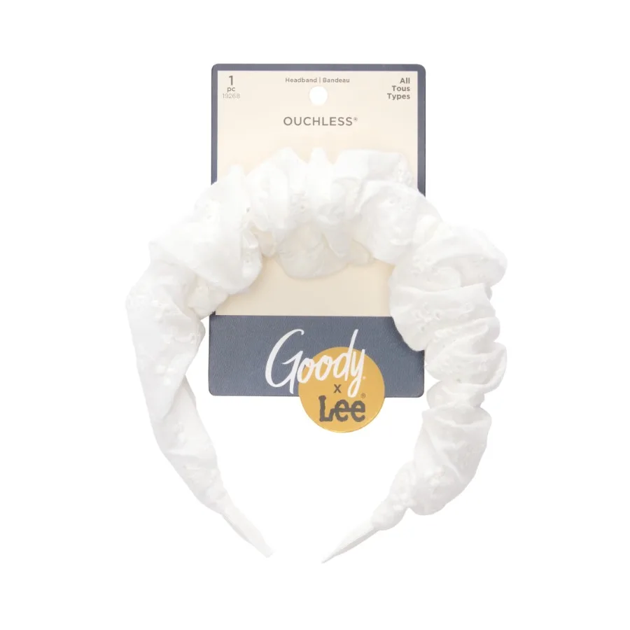Lee White Ruched Headband No-Pain All Day Comfort for All Hair Types 1 Count
